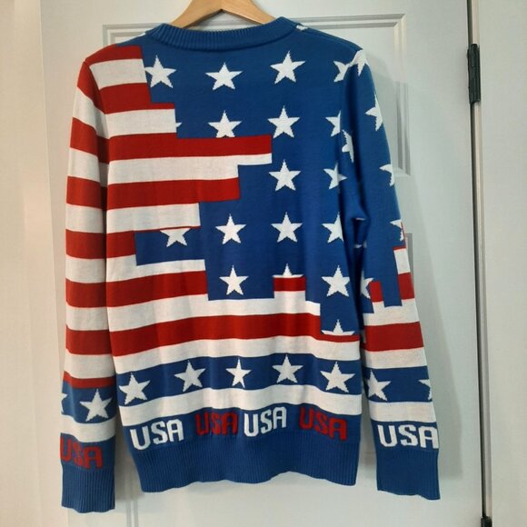 Ugly Christmas American Flag Red White Blue Sweater Large Patriotic Bold Tacky - Picture 2 of 4